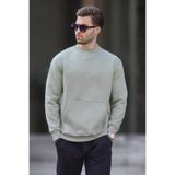 Madmext Mint Yeşili Bisiklet Yaka Nakış Detaylı Cepli Erkek Sweatshirt 7049,Mint Yeşili 2XL