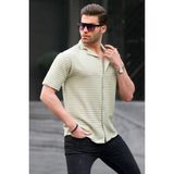 Madmext Mint Yeşili Çizgili Kısa Kollu Erkek Gömlek 6703 - XL