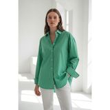 Madmext Mint Yeşili Çizgili Regular Kesim Kadın Gömlek MG2610