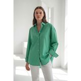 Madmext Mint Yeşili Çizgili Regular Kesim Kadın Gömlek Mg2610,Mint Yeşili M