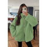 Madmext Mint Yeşili Dik Yakalı Cepli Peluş Mont MG1966