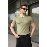 Madmext Mint Yeşili Yarım Düğmeli Slim Fit Erkek Tişört E7186