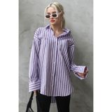 Madmext Mor Çizgili Oversize Kadın Gömlek Mg1688,Mor S