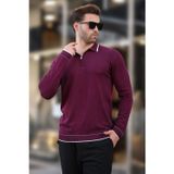 Madmext Mor Fermuarlı Polo Yaka Çizgi Detaylı Uzun Kollu Kazak 7267