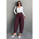 Madmext Mürdüm Modern Kesim Kemerli Yüksek Bel Bol Paça Kumaş Pantolon MG2618