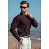 Madmext Mürdüm Polo Yaka Örgü Desenli Triko Erkek Kazak E7507 - XL