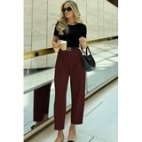 Madmext Mürdüm Yüksek Bel Pileli Kadın Kumaş Pantolon Mg2507,Mürdüm L