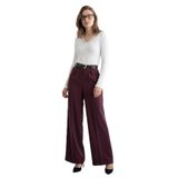 Madmext Mürdüm Yüksek Bel Pileli Kemerli Geniş Paça Kadın Pantolon Mg2615,Mürdüm M