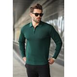 Madmext Nefti Yeşili Polo Yaka Fermuarlı Uzun Kollu Erkek Kazak 7240 - 2XL