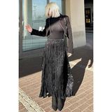 Madmext Parlak Siyah Kırışık Desen Kadın Etek MG2290