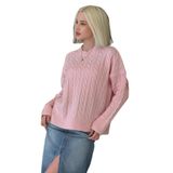 Madmext Pembe Bisiklet Yaka Örgü Desenli Kadın Triko Kazak Mg2520,Pembe M