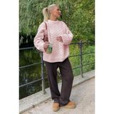 Madmext Pembe Bisiklet Yaka Örme Triko Kazak Kadın Günlük Tarz Oversize Kesim MG2009