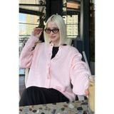 Madmext Pembe Bisiklet Yaka Selanik Örgü Düğmeli Kadın Hırka Mg2487,Pembe M