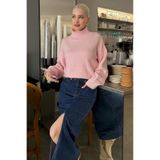 Madmext Pembe Boğazlı Kadın Triko Kazak Mg2535,Pembe S