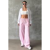 Madmext Pembe Çizgili, Beli Ayarlanabilir, Bol Paça Kadın Pantolon, XL