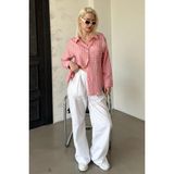 Madmext Pembe Çizgili Cepli Kadın Gömlek Mg2345