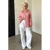 Madmext Pembe Çizgili Cepli Kadın Gömlek Mg2345,Pembe L