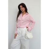 Madmext Pembe Çizgili Kadın Gömlek Mg2410,Pembe S