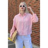 Madmext Pembe Çizgili Oversize Kadın Gömlek Mg2093,Pembe M