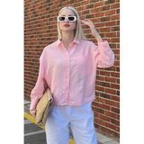 Madmext Pembe Çizgili Oversize Kadın Gömlek Mg2093,Pembe S