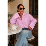 Madmext Pembe Çizgili Sendy Kumaş Kadın Gömlek MG2834 - XL