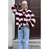 Madmext Pembe Çizigli Atkılı Kadın Triko Hırka MG2588