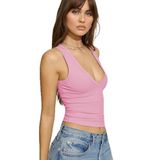 Madmext Pembe Derin V Yaka%100 Pamuklu Basic Kadın Atlet Mg2405,Pembe S