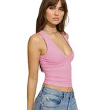 Madmext Pembe Derin V Yaka%100 Pamuklu Basic Kadın Atlet Mg2405,Pembe XL