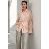 Madmext Pembe Fular Detaylı Kare Desenli Kadın Gömlek MG2783