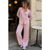 Madmext Pembe Saten Gömlek Pantolon Takım Mg2745