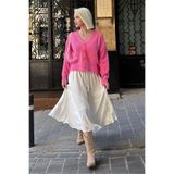 Madmext Pembe V Yaka Kadın Triko Hırka Mg2462,Pembe XL