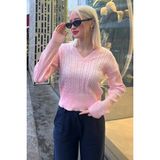 Madmext Pembe V Yaka Örgülü Triko Kadın Kazak MG2258