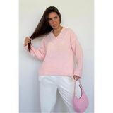 Madmext Pembe V Yaka Triko Kadın Kazak Mg2501,Pembe M