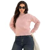 Madmext Pembe Yarım Balıkçı Yaka Örgülü Triko Kadın Kazak Mg2257,Pembe M