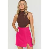 Madmext Pembe Yüksek Bel Önden Yırtmaçlı Kısa Etek MG2086 - XL