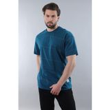 Madmext Petrol Mavisi Bisiklet Yaka Basic Çizgili Erkek T-shirt E7102