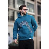 Madmext Petrol Mavisi Kapüşonlu Baskılı Cep Detaylı Erkek Sweatshirt E7065