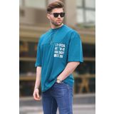 Madmext Petrol Mavisi Oversize Baskılı Erkek Tişört 6193