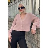 Madmext Pudra Uzun Kollu Düğmeli Crop Hırka MG2198