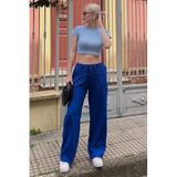 Madmext Saks Krinkıl Kumaş Basic Kadın Plaj Pantolon Mg1778,Saks S
