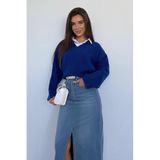Madmext Saks V Yaka Triko Kadın Kazak Mg2501,Saks S