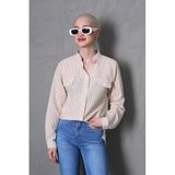 Madmext Sarı Çizgili Gofre Kumaş Kadın Oversize Gömlek Mg1666,Sarı 42