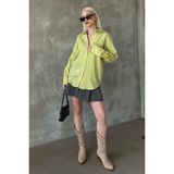 Madmext Sarı Çizgili Oversize Kadın Gömlek Mg2327
