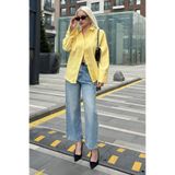Madmext Sarı Kırışık Desen Kadın Gömlek Mg2313,Sarı XL