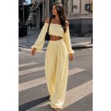 Madmext Sarı Madonna Yaka Bluz Bol Paça Pantolon Kadın Takım MG2863