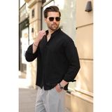 Madmext Siyah %100 Pamuklu Çizgili Keten Erkek Gömlek E6774 - 2XL