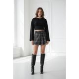 Madmext Siyah %100PAMUKLU Ekose Desen Pileli Mini Şort Etek MG2629 - XS