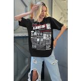 Madmext Siyah Arka Baskılı Over Fit Kadın Tişört Mg1506