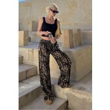 Madmext Siyah Ayarlanabilir Bel Leopar Desenli Bol Paça Pantolon MG2095