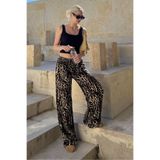 Madmext Siyah Ayarlanabilir Bel Leopar Desenli Bol Paça Pantolon Mg2095,Siyah L